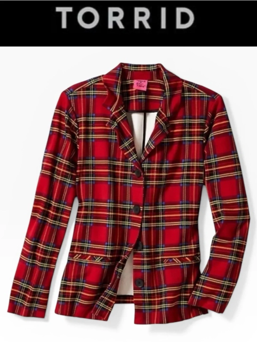 BETSEY JOHNSON X TORRID LTD EDITION RED PLAID PONTE BLAZER CLUELESS PREPPY PUNK - Picture 1 of 14